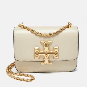 Pre Owned Tory Burch Light Beige Leather Small Eleanor Shoulder Bag