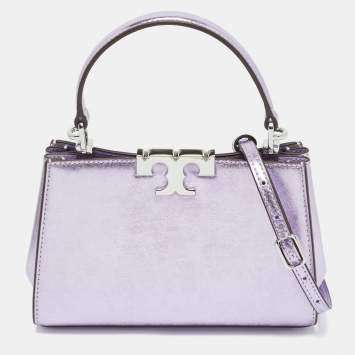 Tory Burch Metallic Purple Leather Mini Eleanor Top Handle Bag