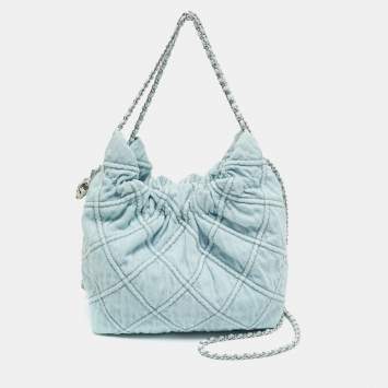 Tory Burch Light Blue Quilted Soft Denim Fleming Hobo