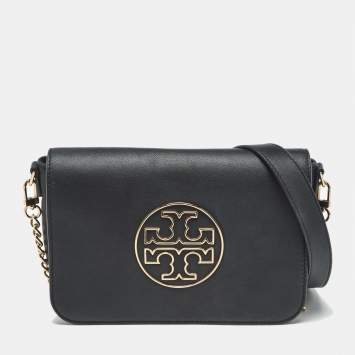 Pre Owned Tory Burch Black Leather Flap Chain Shoulder Bag