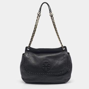 Pre Owned Tory Burch Black Leather Chelsea Flap Shoulder Bag