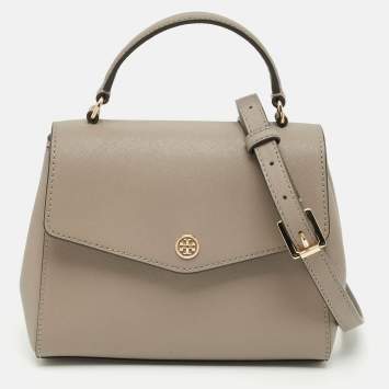 Pre Owned Tory Burch Light Grey Saffiano Leather Small Robinson Top Handle Bag