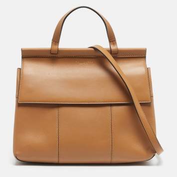 Pre Owned Tory Burch Beige Leather Block T Top Handle Bag