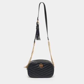 Pre Owned Tory Burch Black Quilted Leather Kira Camera Shoulder Bag