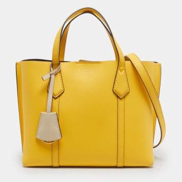Pre Owned Tory Burch Yellow Leather Small Perry Tote