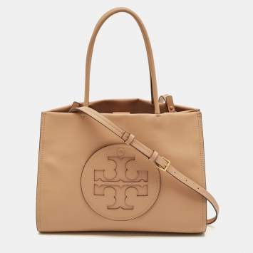 Pre Owned Tory Burch Light Sand Faux Leather Small Ella Bio Tote