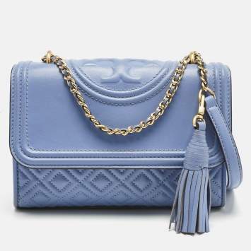 Pre Owned Tory Burch Blue Leather Small Fleming Shoulder Bag