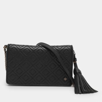 Pre Owned Tory Burch Black Leather Chain Clutch