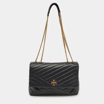 Pre Owned Tory Burch Black Quilted Leather Kira Shoulder Bag
