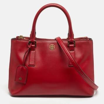 Pre Owned Tory Burch Robinson Double Zip Red Leather Tote