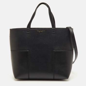 مملوكة مسبقًا Tory Burch Block-T Black Leather Shopper Tote
