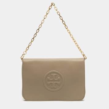 Pre Owned Tory Burch Bombe Beige Leather Convertible Clutch