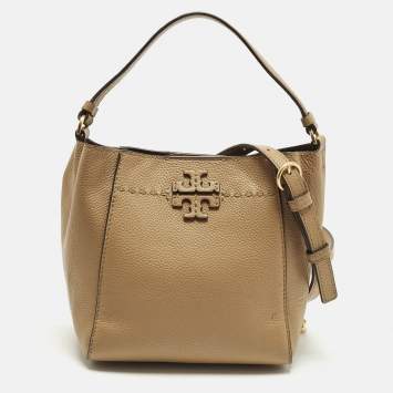 Pre Owned Tory Burch McGraw Small Tan Leather Bucket Bag