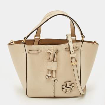 مملوكة مسبقًا Tory Burch Mcgraw Dragonfly Beige Leather Drawstring Tote