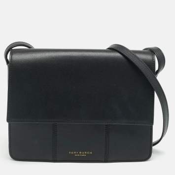 Pre Owned حقيبة كتف توري بورش بلوك تي جلد أسود