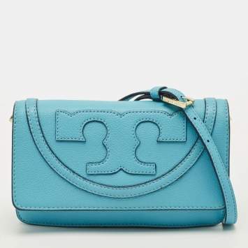 Pre Owned Tory Burch All T Combo Juniper Blue Leather Crossbody Bag