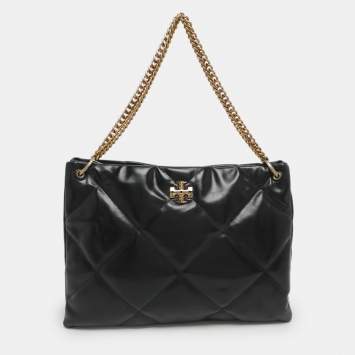 Pre Owned Tory Burch Kira Black Diamond Quilt Leather Convertible Shoulder Bag