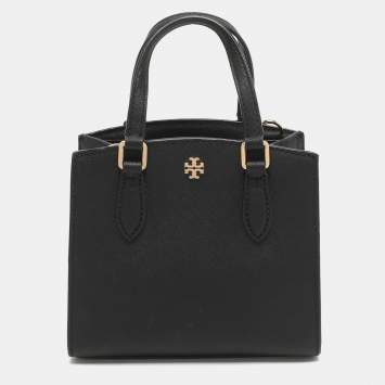 Pre Owned Tory Burch Emerson Micro Black Saffiano Leather Tote