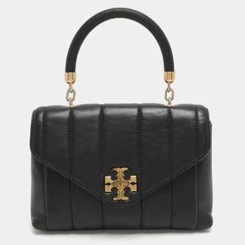 Pre Owned حقيبة توري برش كيرا جلد أسود مبطن صغيرة بيد علوية