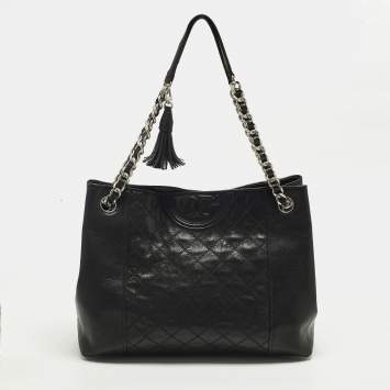 مملوكة مسبقًا Tory Burch Fleming Black Leather Chain Tote