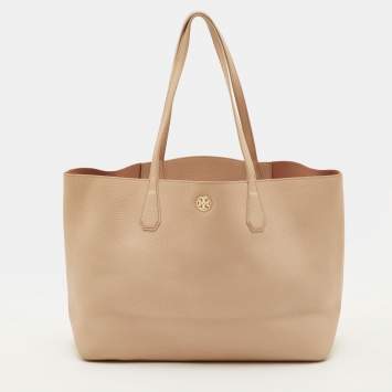 مملوكة مسبقًا Tory Burch Logo Sand Beige Leather Shopper Tote