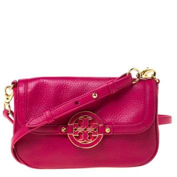 Pre Owned Tory Burch Magenta Leather Amanda Crossbody Bag