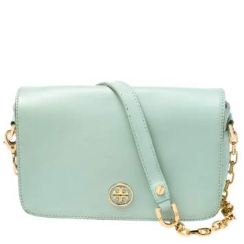 Pre Owned Tory Burch Lime Green Leather Robinson Crossbody Bag
