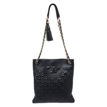 Pre Owned Tory Burch Black Leather Shoulder Bag