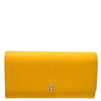 Pre Owned Tory Burch Mustard Leather Robinson Envelope Flap Wallet