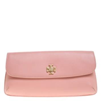 Pre Owned Tory Burch Pink Leather Diana Flap Clutch
