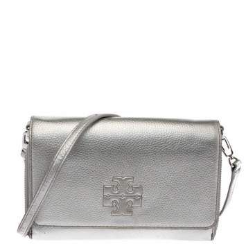 Pre Owned Tory Burch Silver Leather Crossbody Bag