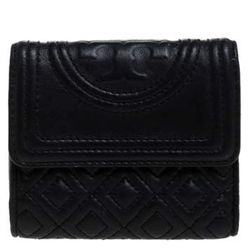 Pre Owned Tory Burch Black Leather Fleming Trifold Wallet
