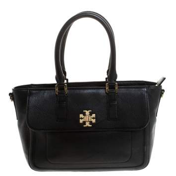 Pre Owned Tory Burch Black Leather Medium Convertible Tote