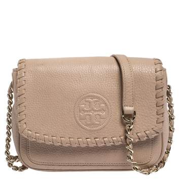 Pre Owned Tory Burch Light Pink Leather Mini Marion Crossbody Bag