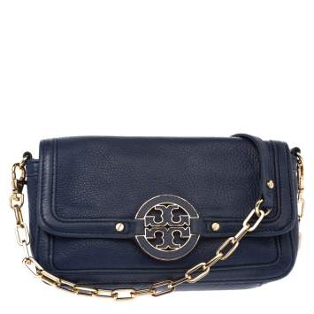 Pre Owned Tory Burch Blue Leather Amanda Crossbody Bag