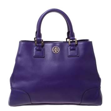 Pre Owned Tory Burch Purple Leather Robinson Tote
