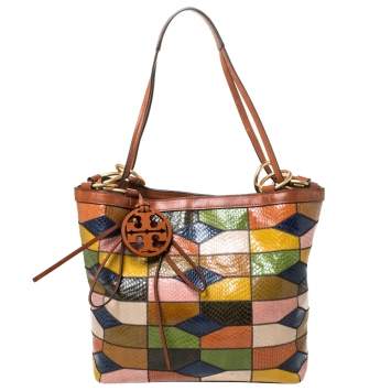 Pre Owned Tory Burch Multicolor Snakeskin and Leather Farah Patchwork Hobo