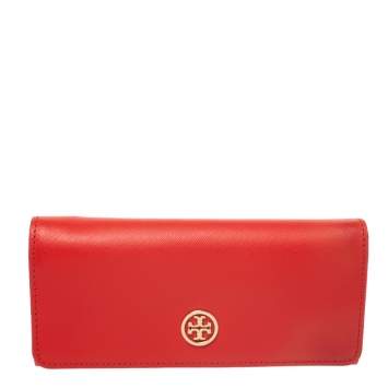 Pre Owned Tory Burch Orange Leather Robinson Envelope Flap Wallet
