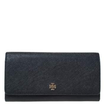 Pre Owned Tory Burch Black Leather Continental Wallet 