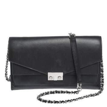 Pre Owned Tory Burch Black Leather Envelope Crossbody Bag