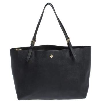 Pre Owned Tory Burch Black Leather Large York Buckle Tote