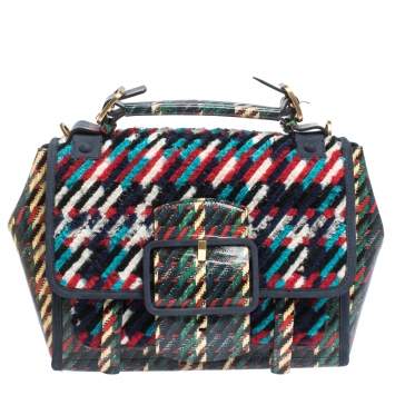 Pre Owned Tory Burch Multicolor Coated Canvas and Tweed Top Handle Bag
