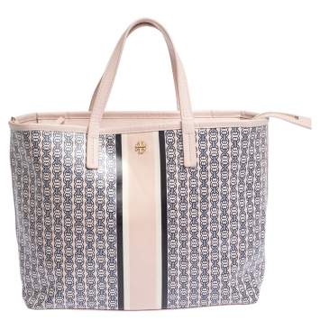 Pre Owned Tory Burch Pink Coated Canvas XS Gemini Link Shopper Tote 