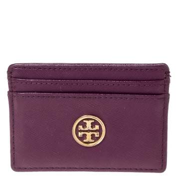 Pre Owned Tory Burch Purple Leather Robinson Card Holder