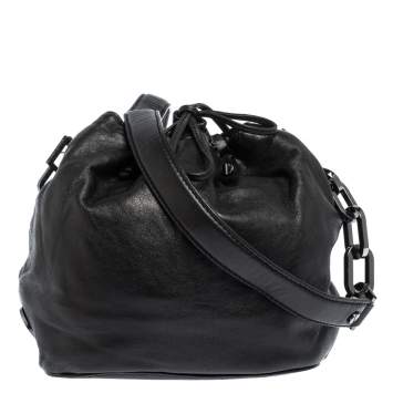 Pre Owned Tory Burch Black Leather Drawstring Crossbody Bag