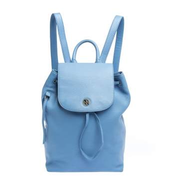 Pre Owned Tory Burch Blue Leather Brody Drawstring Backpack