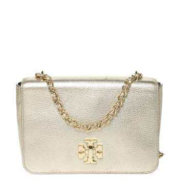 Pre Owned Tory Burch Gold Leather Mercer Shoulder Bag