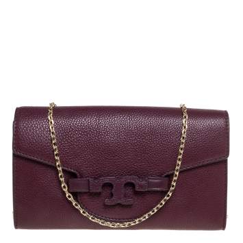 Pre Owned Tory Burch Burgundy Leather Chain Clutch
