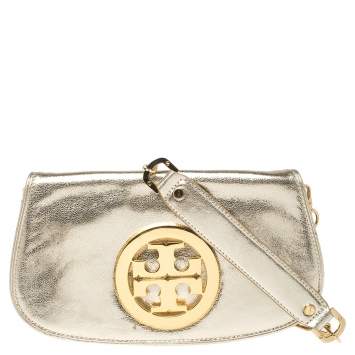 Pre Owned Tory Burch Metallic Gold Leather Raphael Flap Chain Clutch