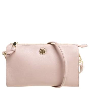 Pre Owned Tory Burch Nude Leather Robinson Clutch Bag